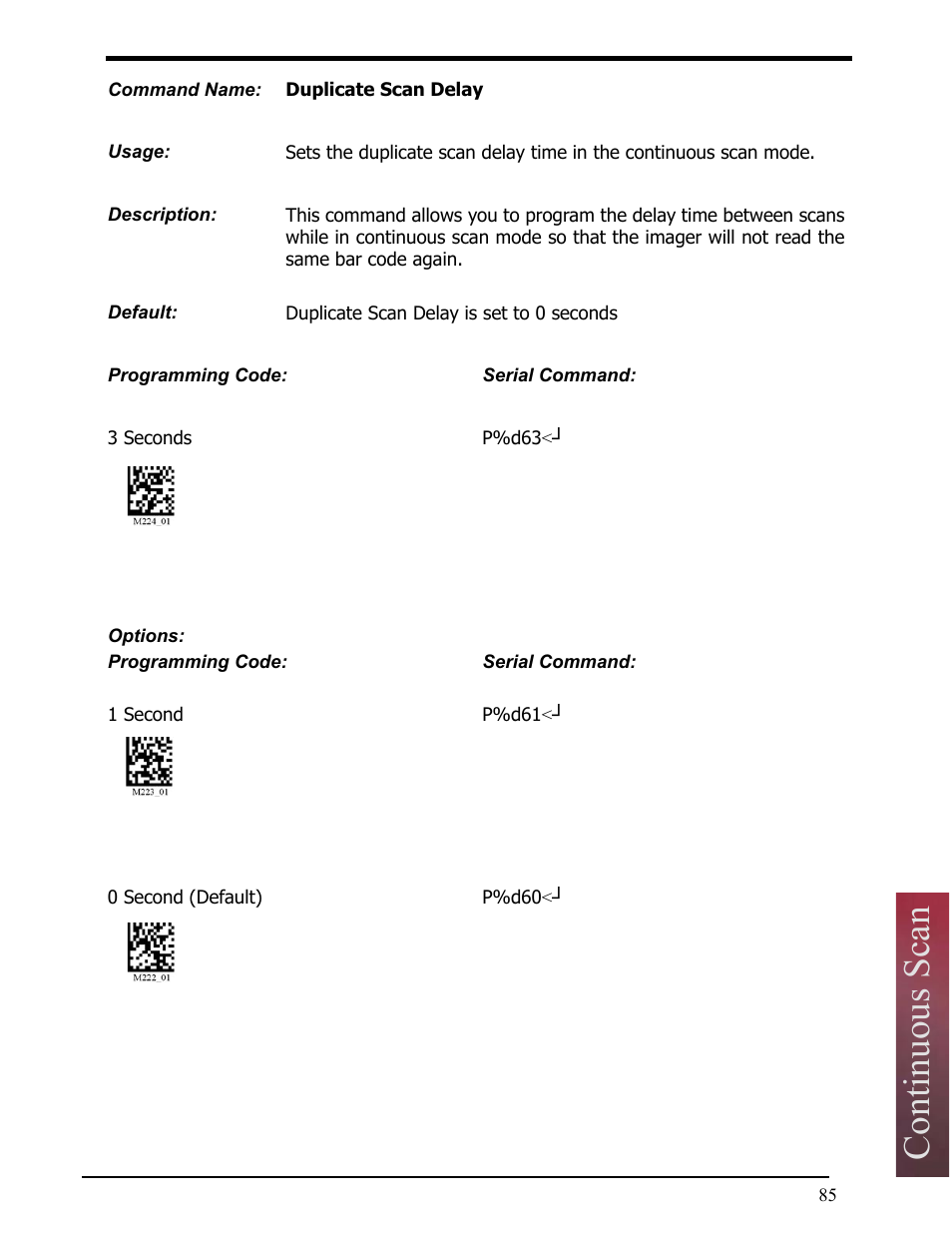 Duplicate scan delay, Continuous scan | Opticon LH2 User Manual | Page 85 / 102