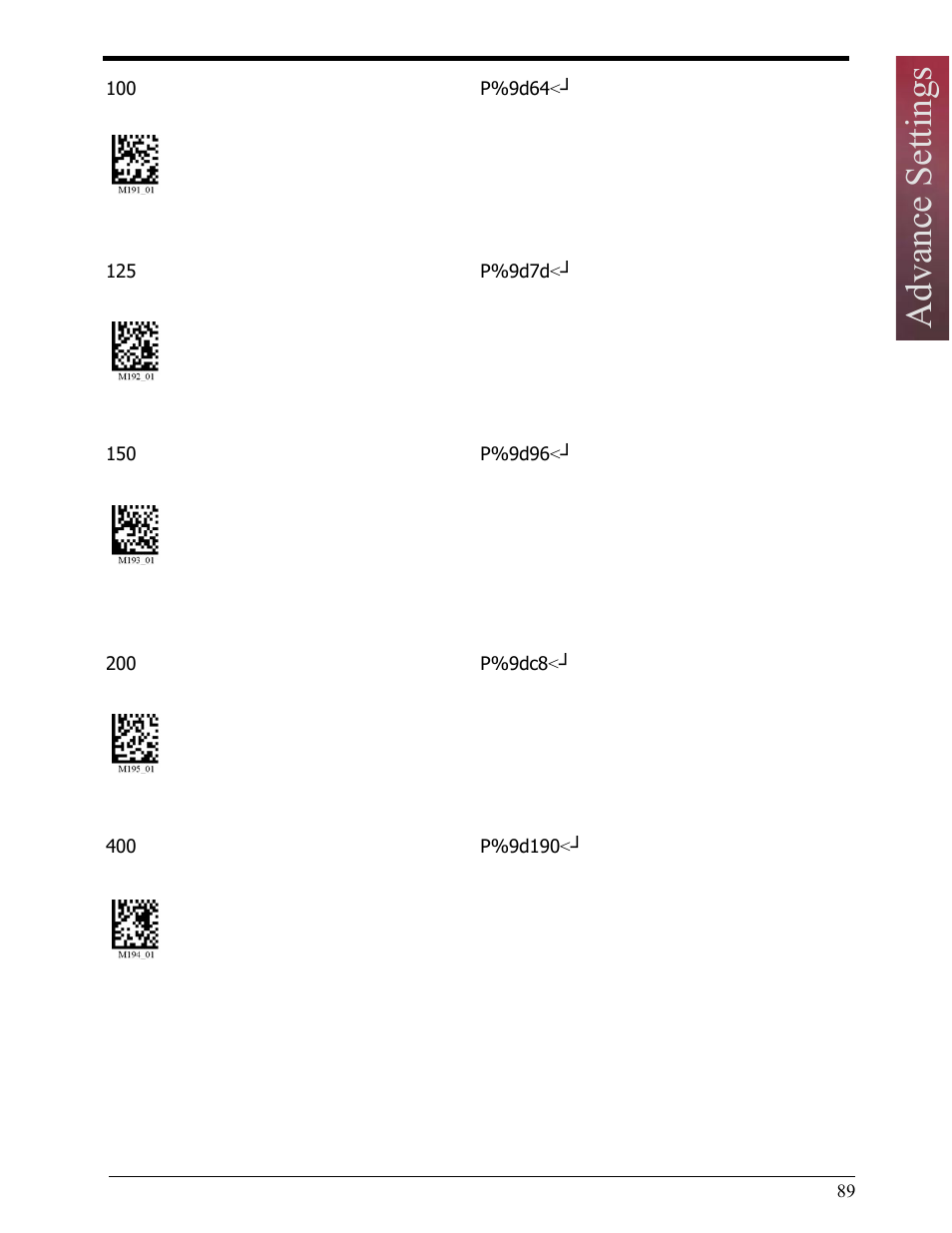 Advance settings | Opticon LH2 User Manual | Page 89 / 102