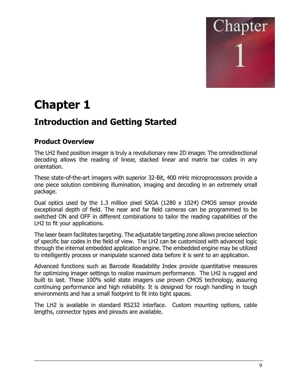 Chapter 1, Introduction and getting started, Product overview | Chapter | Opticon LH2 User Manual | Page 9 / 102