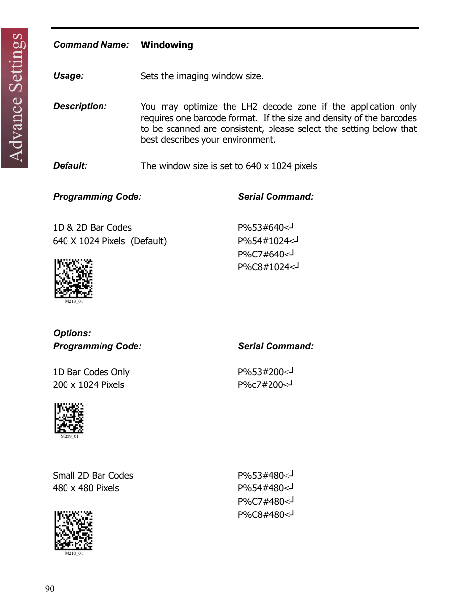 Windowing, Advance settings | Opticon LH2 User Manual | Page 90 / 102