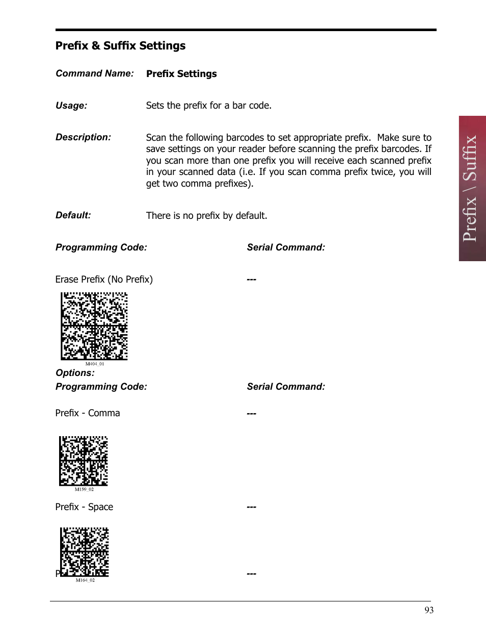 Prefix & suffix settings, Prefix settings, Advance settings | Prefix \ suffix | Opticon LH2 User Manual | Page 93 / 102