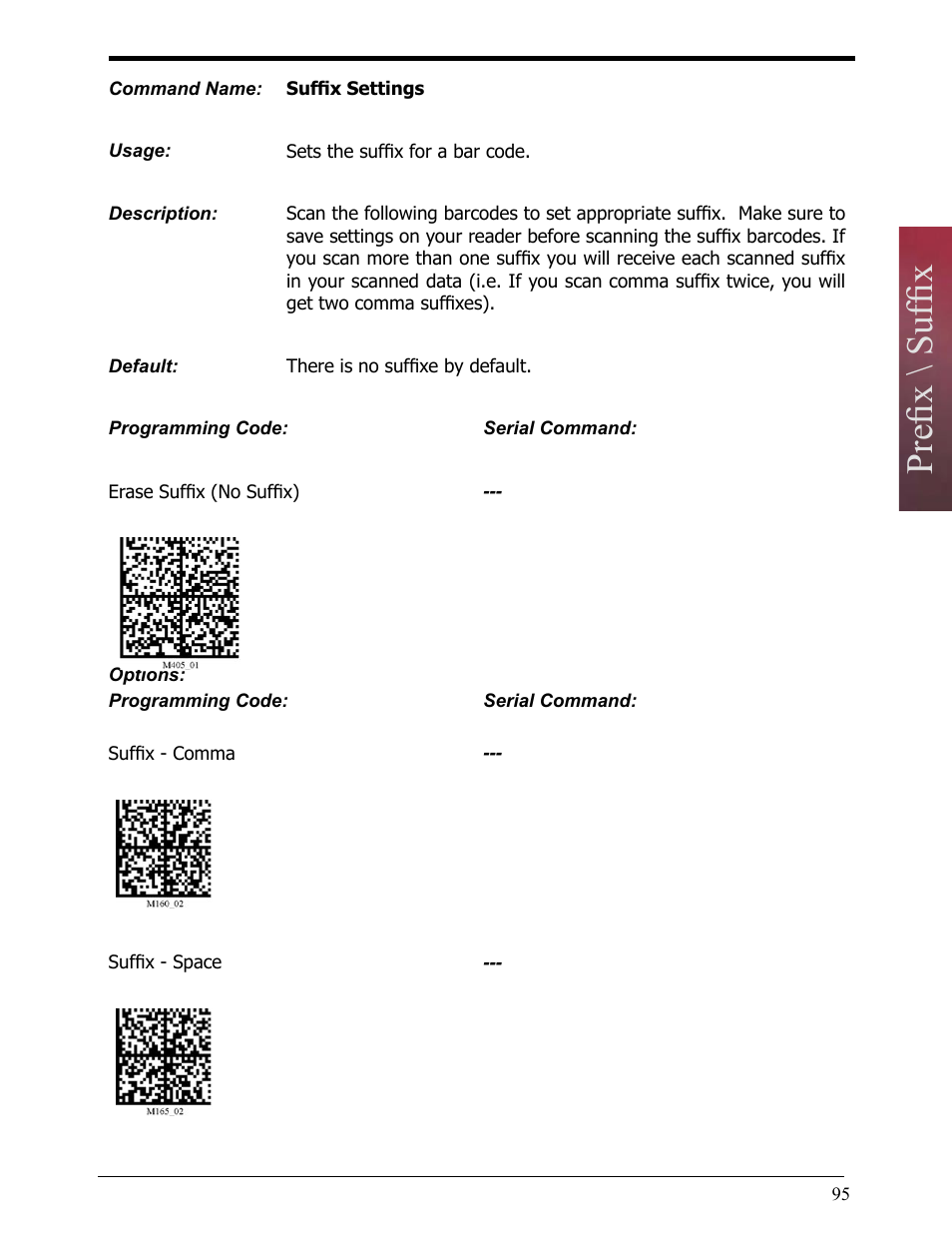 Suffix settings, Prefix / suffix prefix \ suffix | Opticon LH2 User Manual | Page 95 / 102