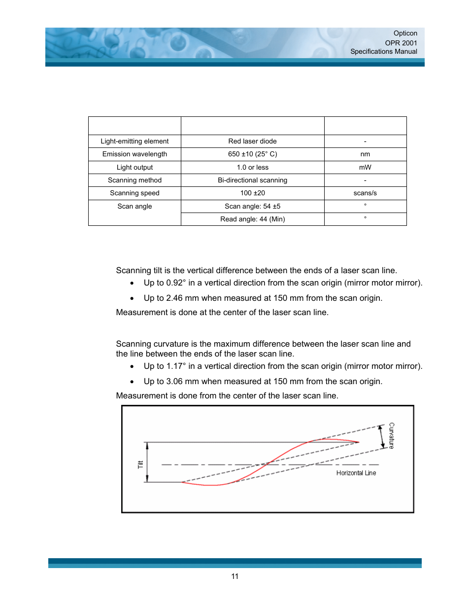 Optical specifications | Opticon OPR 2001 User Manual | Page 11 / 42