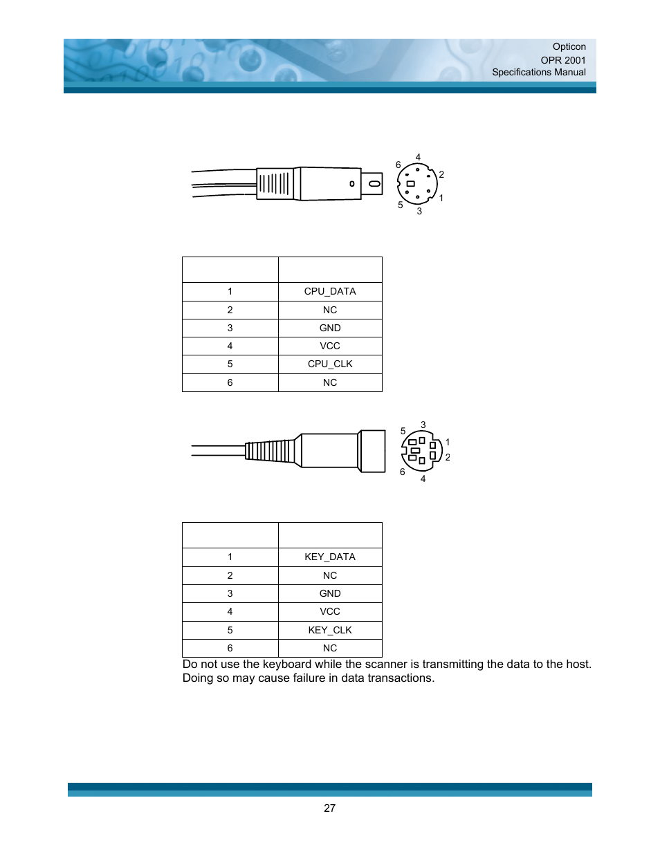 Connectors | Opticon OPR 2001 User Manual | Page 27 / 42