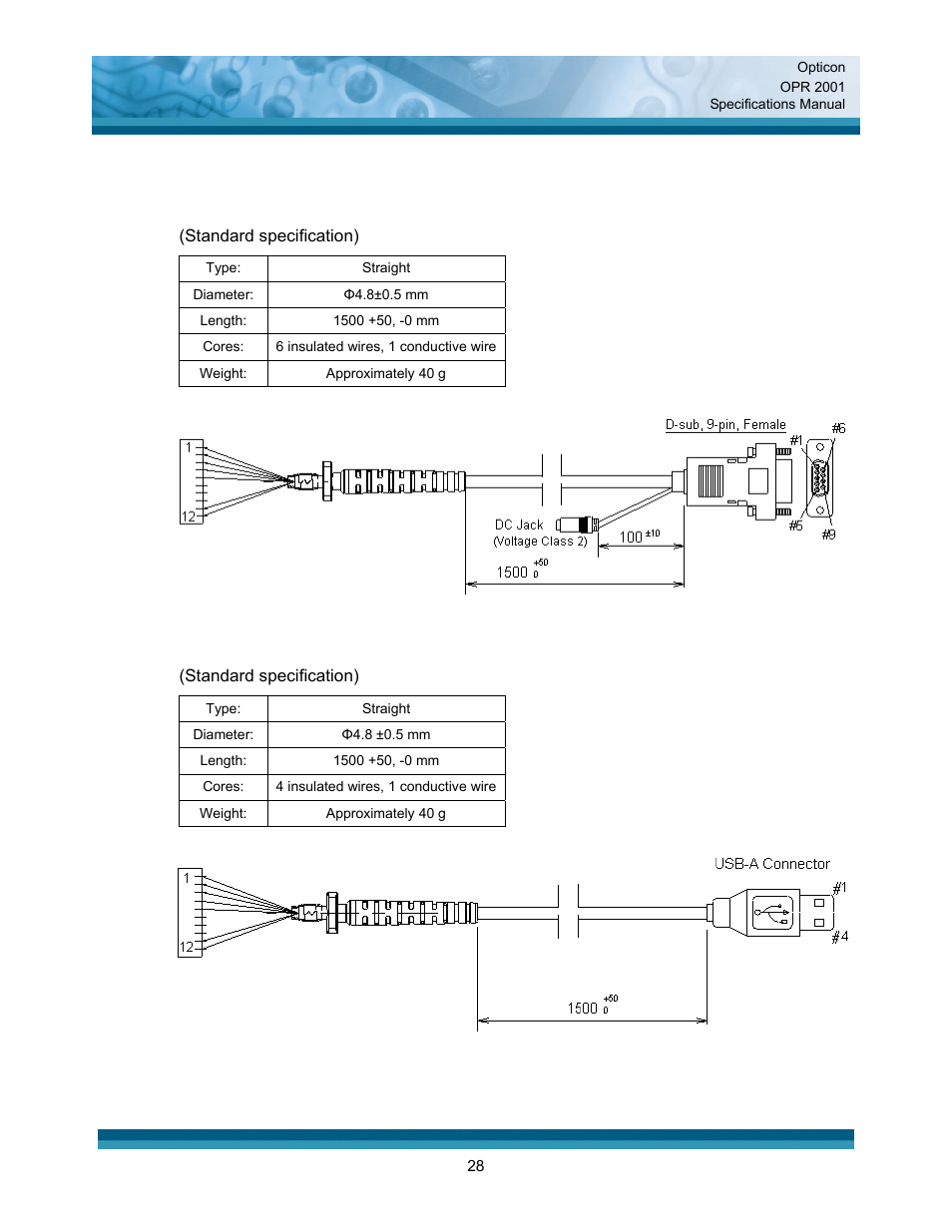 Cable and connector | Opticon OPR 2001 User Manual | Page 28 / 42