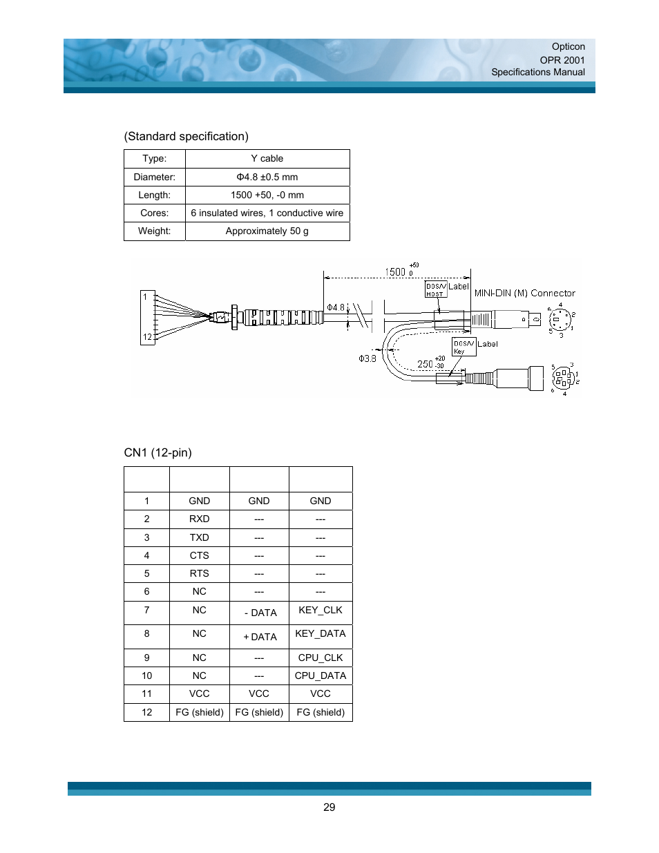 Wedge cable, Connector specification (scanner side) | Opticon OPR 2001 User Manual | Page 29 / 42