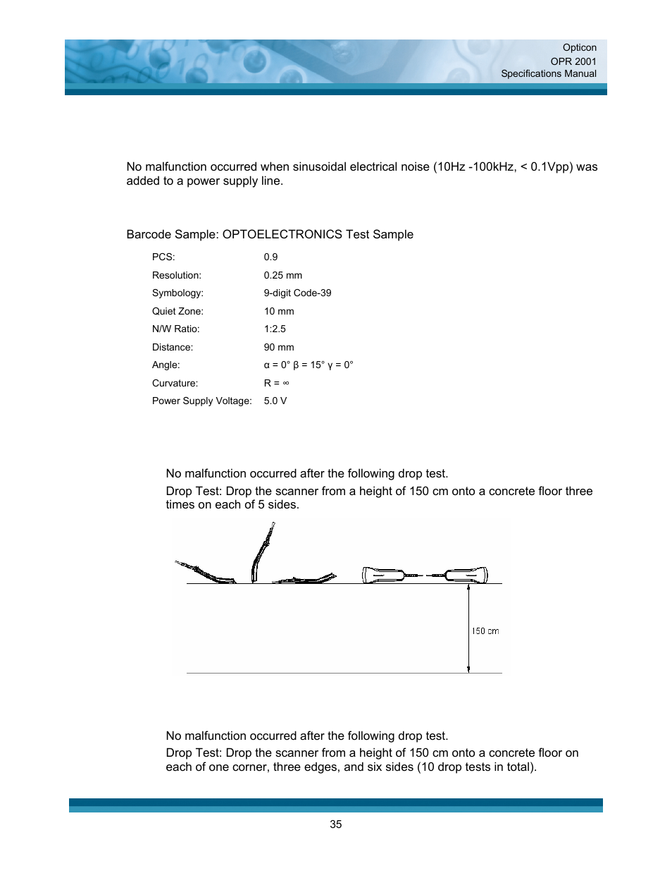 Durability | Opticon OPR 2001 User Manual | Page 35 / 42