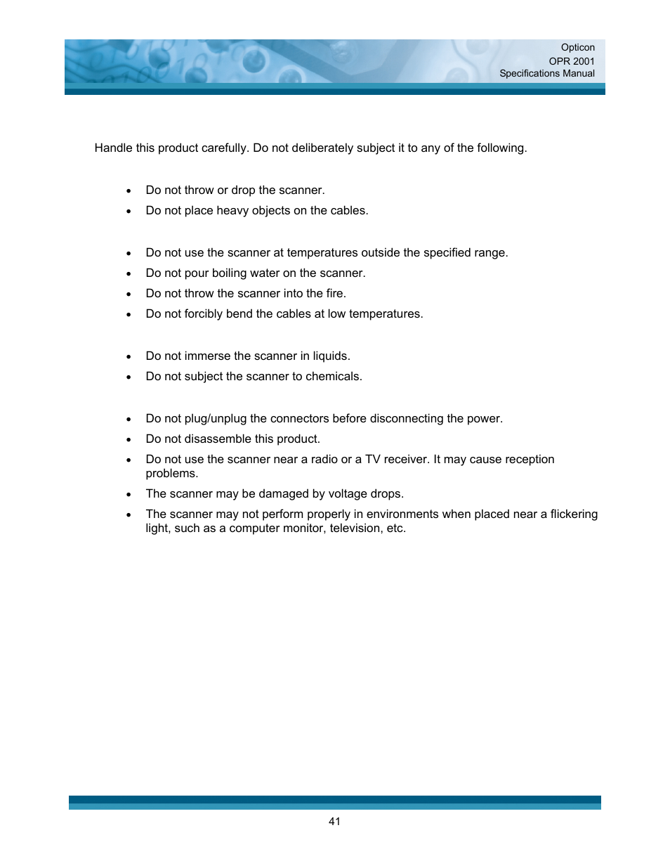 Safety | Opticon OPR 2001 User Manual | Page 41 / 42