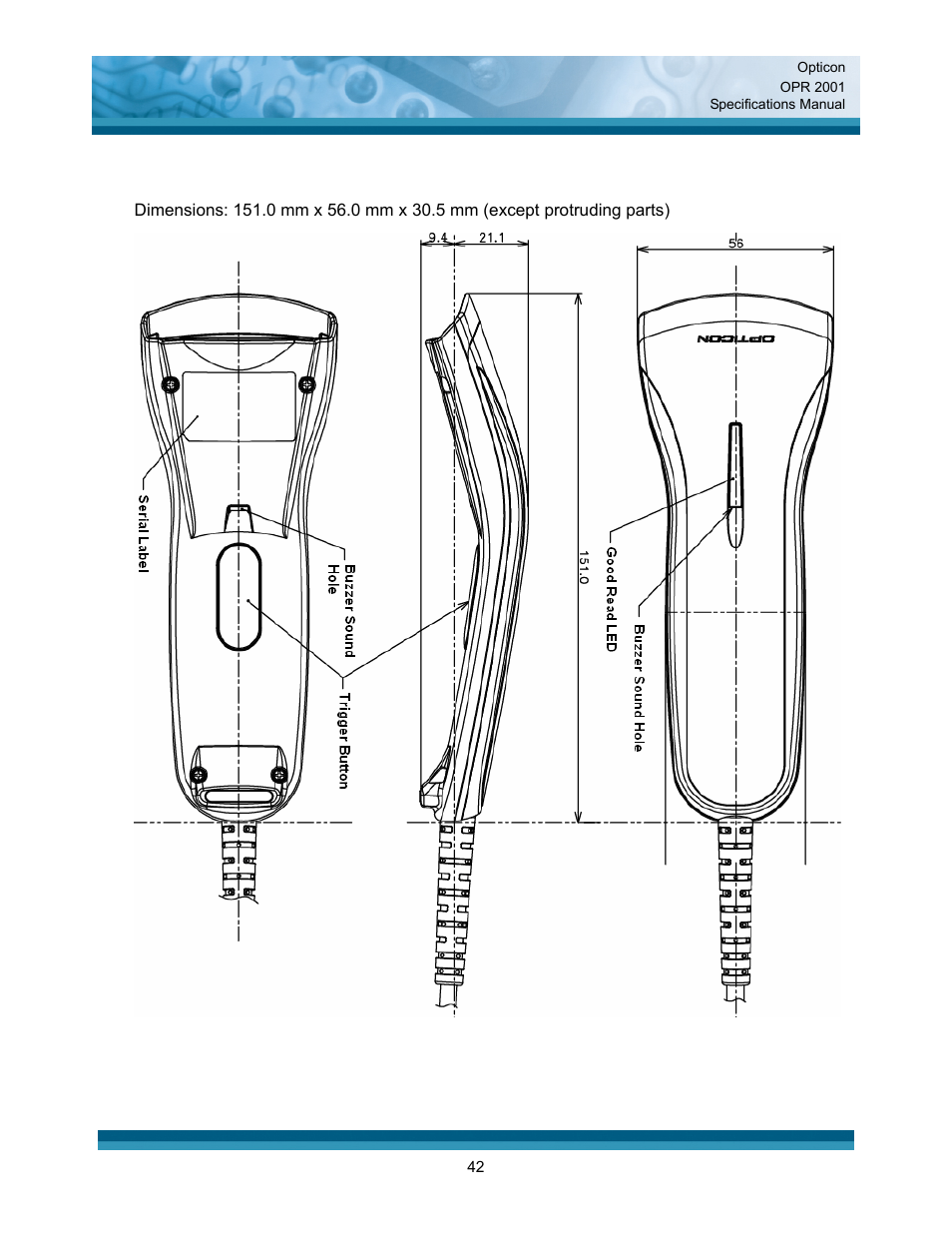 Mechanical drawing | Opticon OPR 2001 User Manual | Page 42 / 42