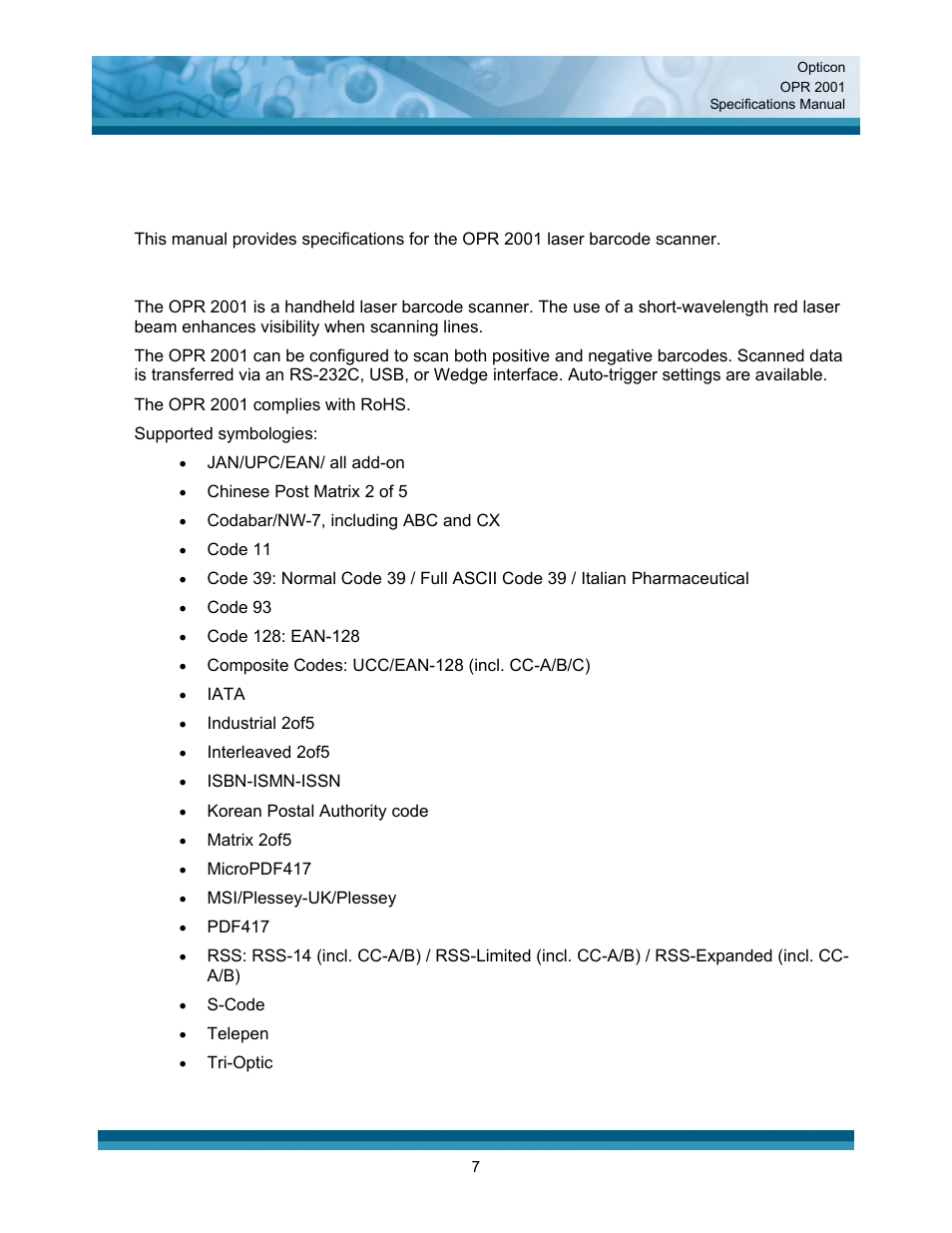 Abstract, Overview | Opticon OPR 2001 User Manual | Page 7 / 42