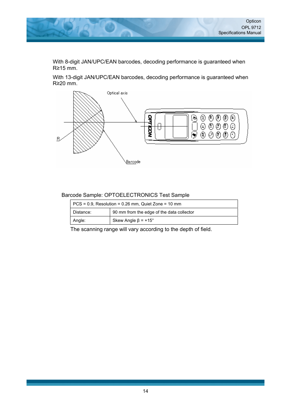 Curvature | Opticon OPL 9712 User Manual | Page 14 / 27