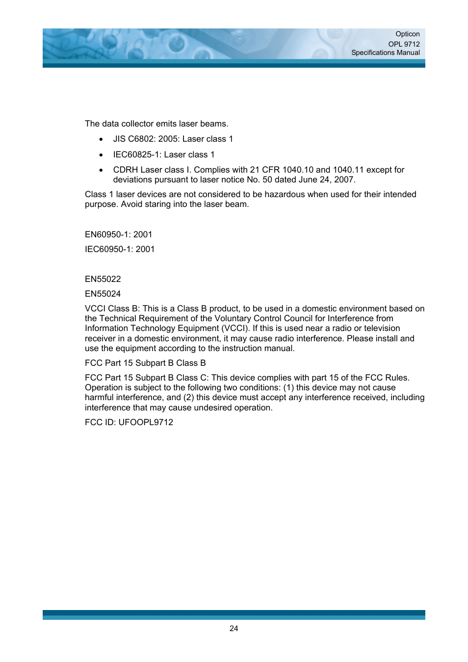 Regulatory compliance | Opticon OPL 9712 User Manual | Page 24 / 27