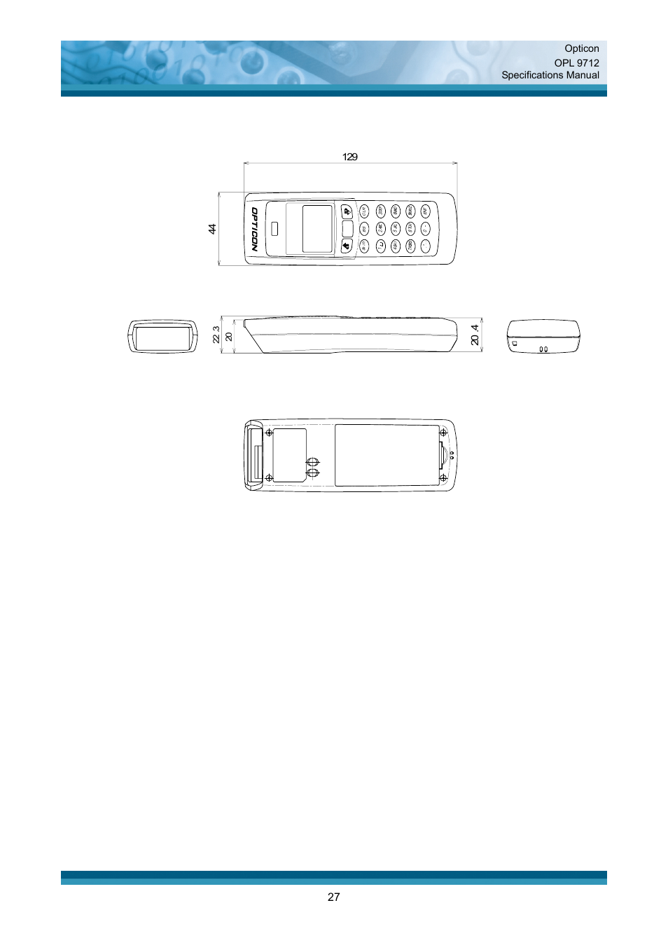 Mechanical drawing, Opticon opl 9712 specifications manual, Figure 13: mechanical drawing | Opticon OPL 9712 User Manual | Page 27 / 27