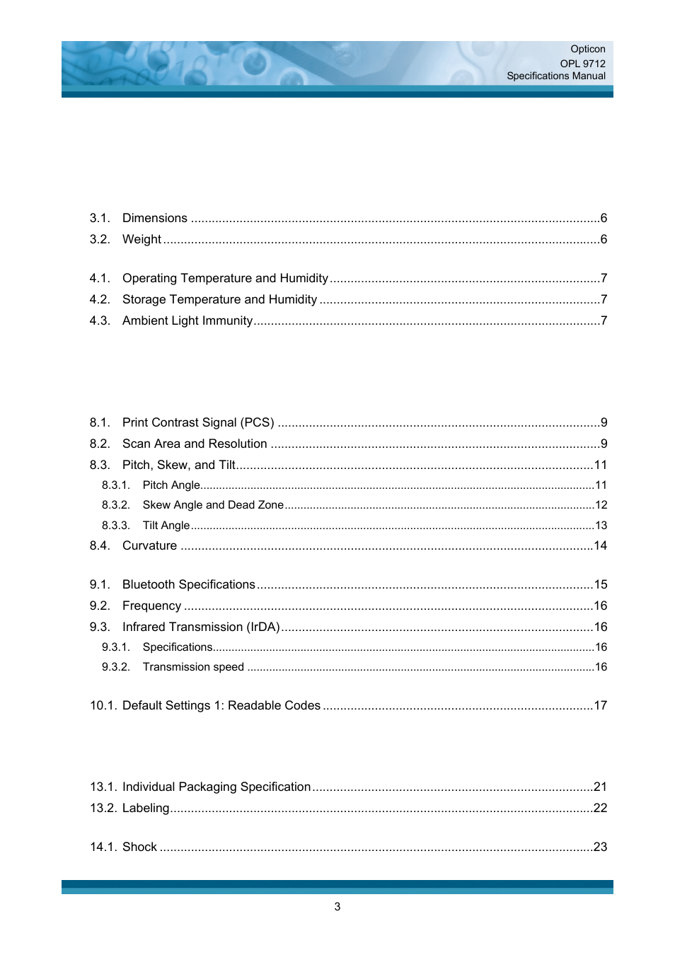 Opticon OPL 9712 User Manual | Page 3 / 27