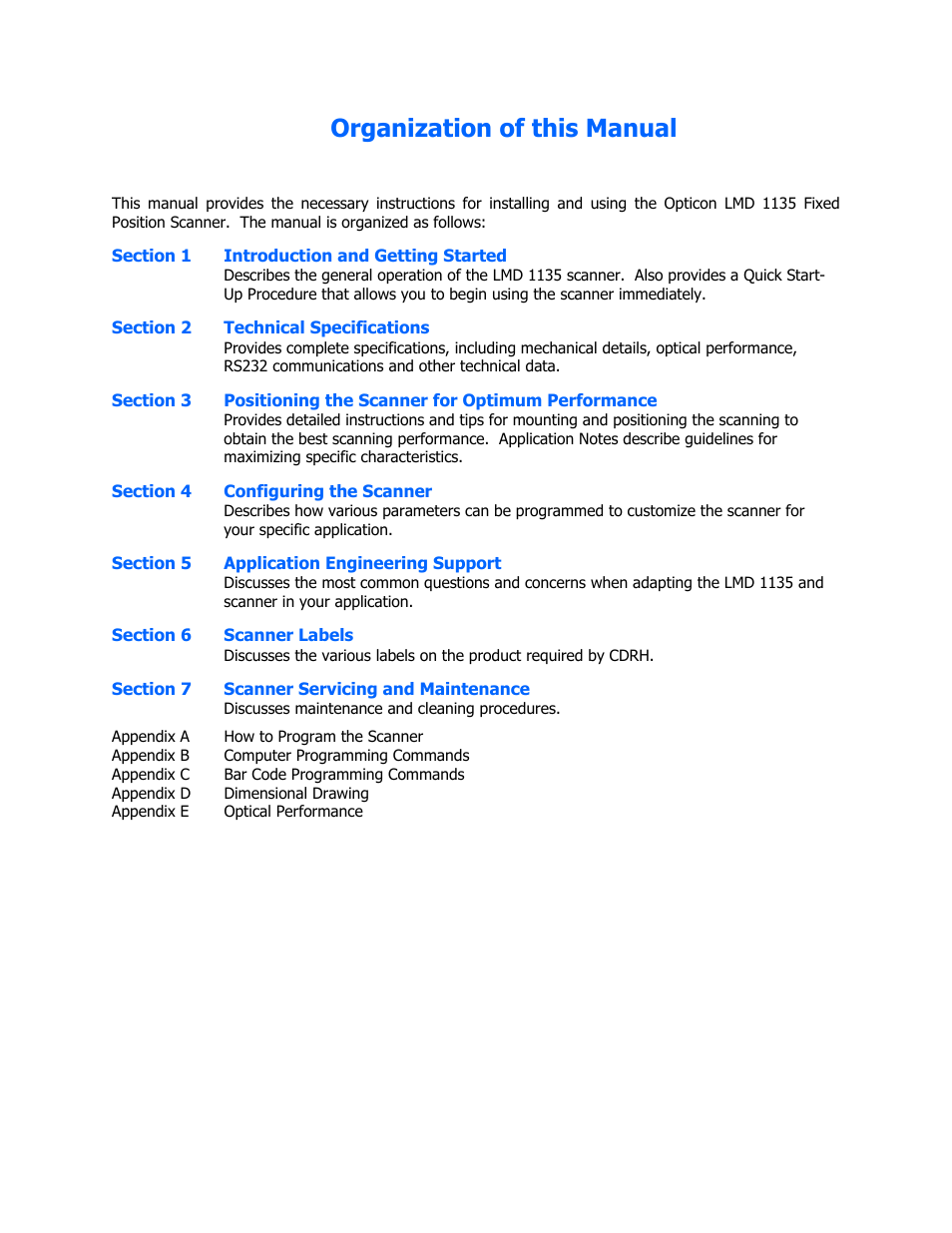 Organization of this manual | Opticon LMD 1135 User Manual | Page 4 / 73