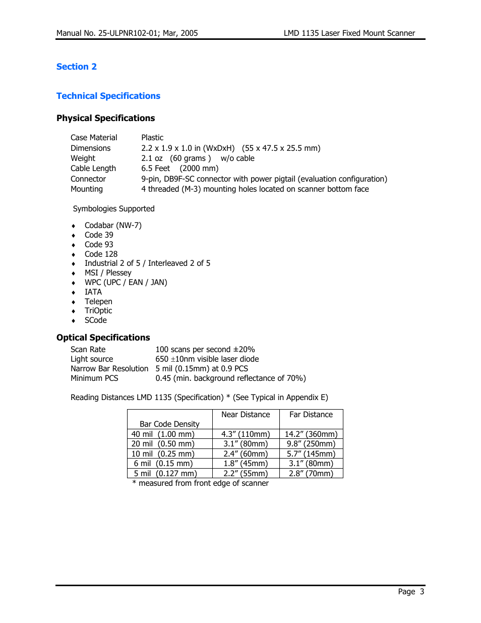 Opticon LMD 1135 User Manual | Page 7 / 73