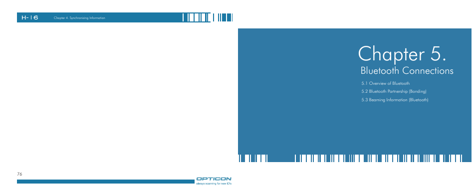 Chapter, Bluetooth connections | Opticon H-16 User Manual | Page 39 / 79