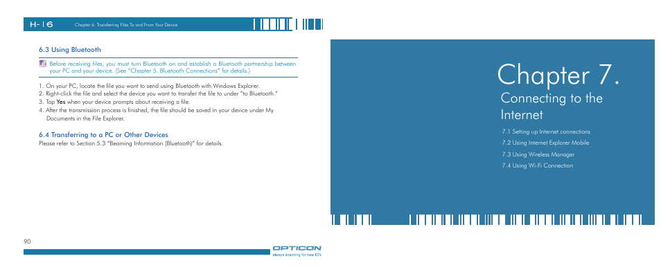Chapter, Connecting to the internet | Opticon H-16 User Manual | Page 46 / 79