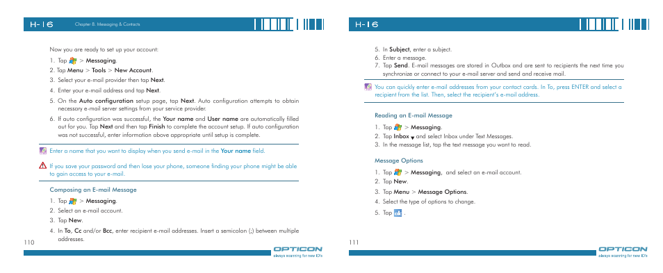 Opticon H-16 User Manual | Page 56 / 79