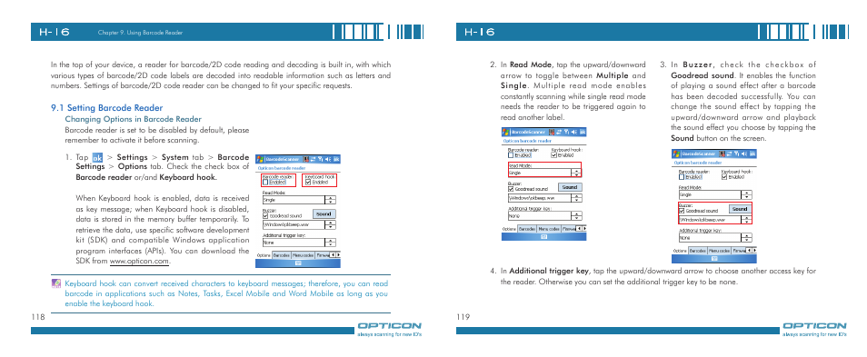 Opticon H-16 User Manual | Page 60 / 79