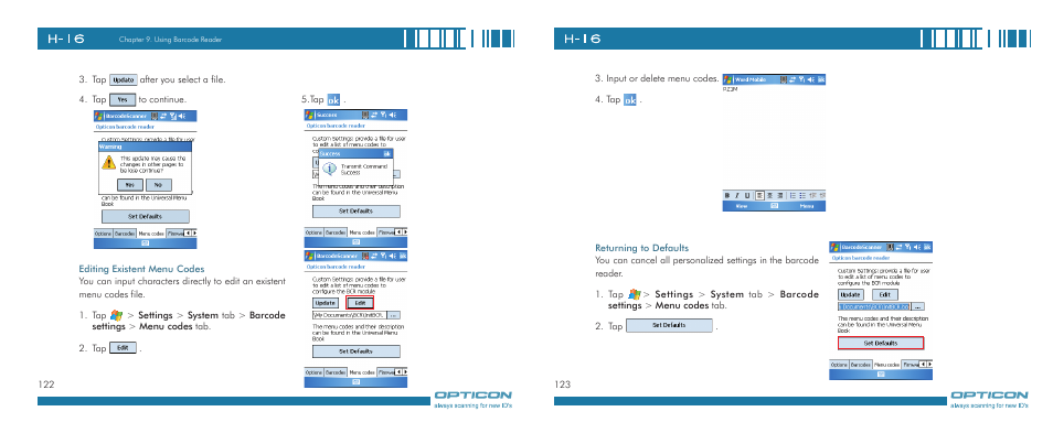 Opticon H-16 User Manual | Page 62 / 79