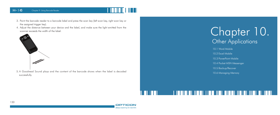 Chapter 10, Other applications | Opticon H-16 User Manual | Page 66 / 79