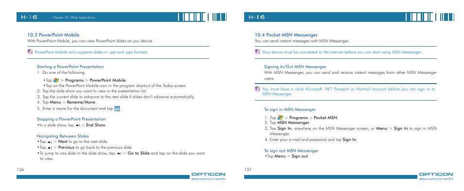 Opticon H-16 User Manual | Page 69 / 79