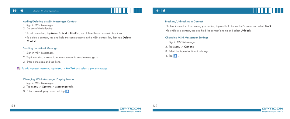 Opticon H-16 User Manual | Page 70 / 79
