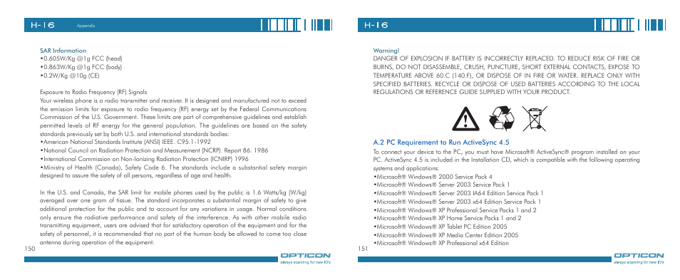 Opticon H-16 User Manual | Page 76 / 79