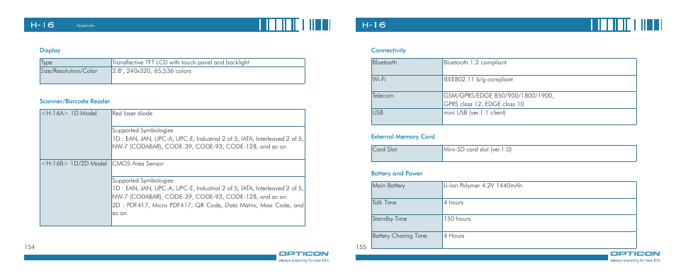 Opticon H-16 User Manual | Page 78 / 79
