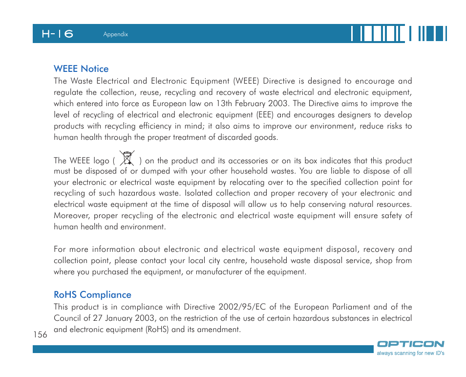 Opticon H-16 User Manual | Page 79 / 79