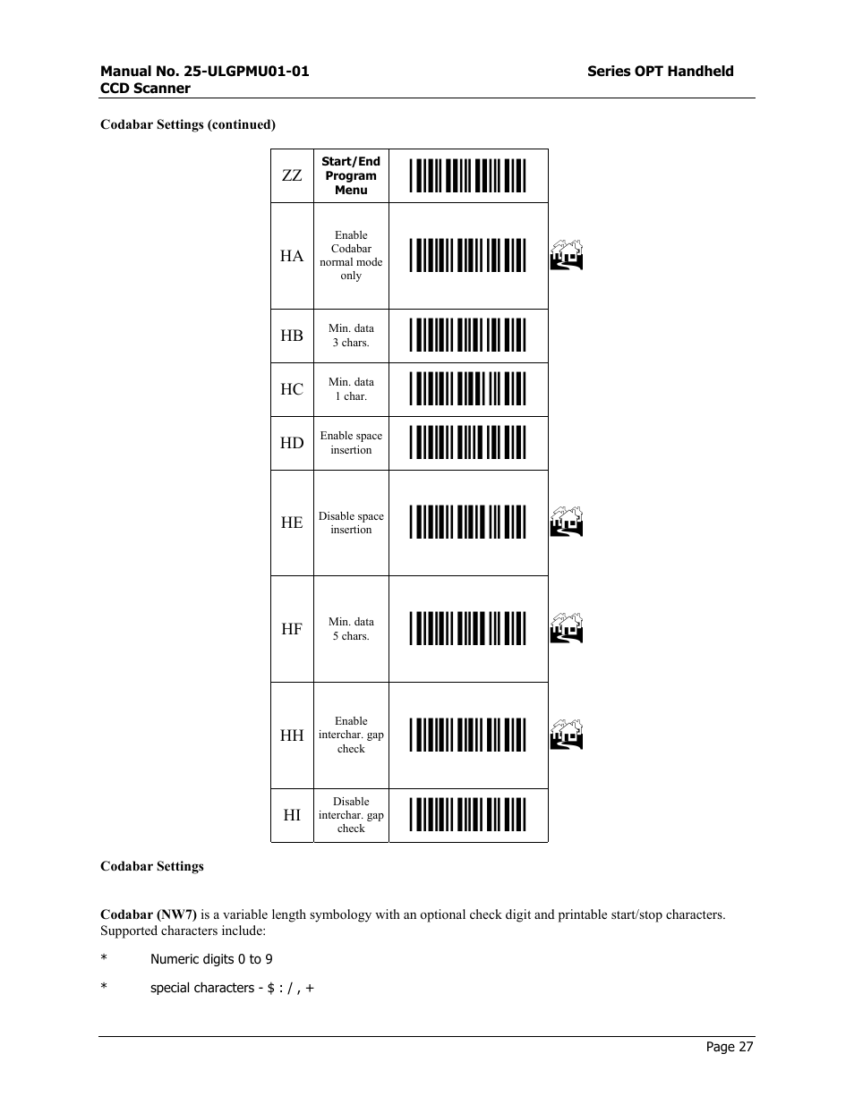 Start/end program menu | Opticon OPT-6125 User Manual | Page 27 / 65