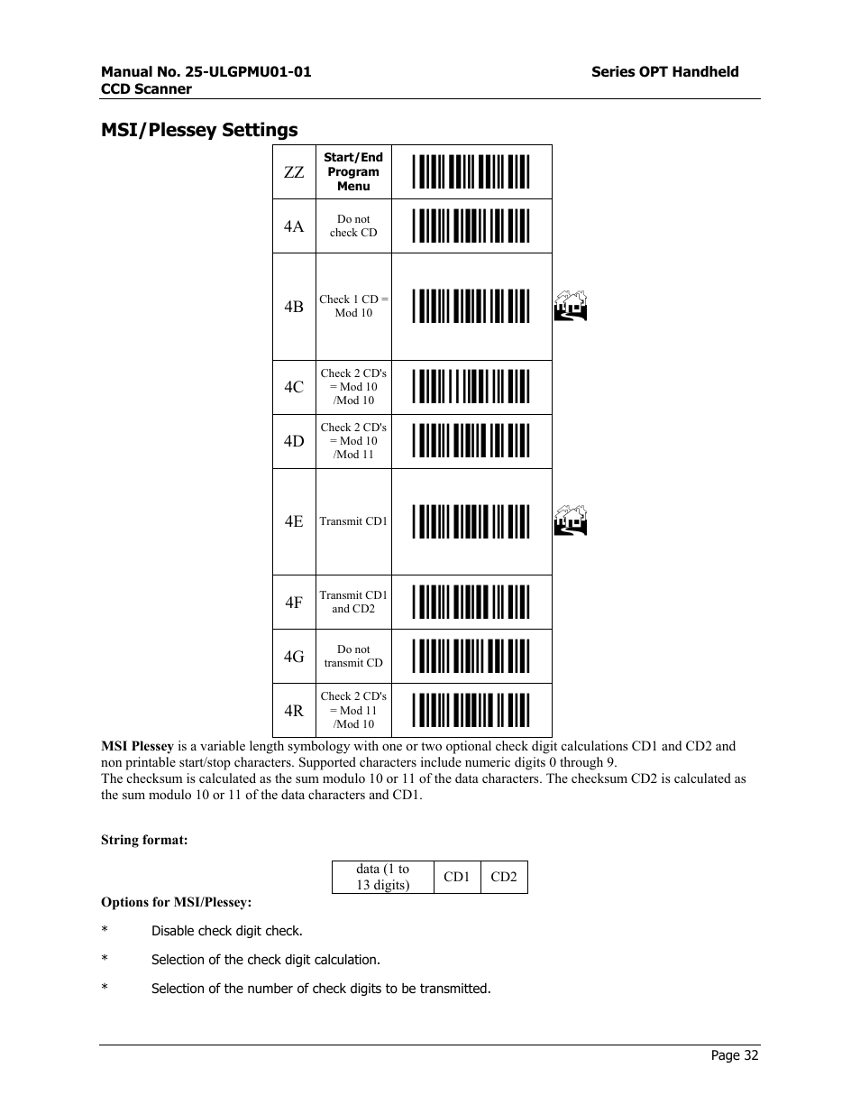 Telepen settings, Start/end program menu | Opticon OPT-6125 User Manual | Page 32 / 65