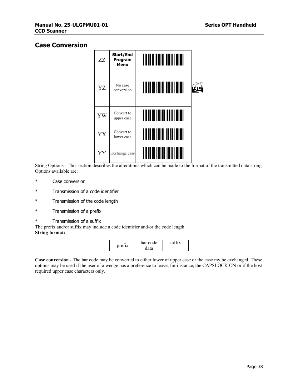 Direct input keyboard keys, Start/end program menu | Opticon OPT-6125 User Manual | Page 38 / 65