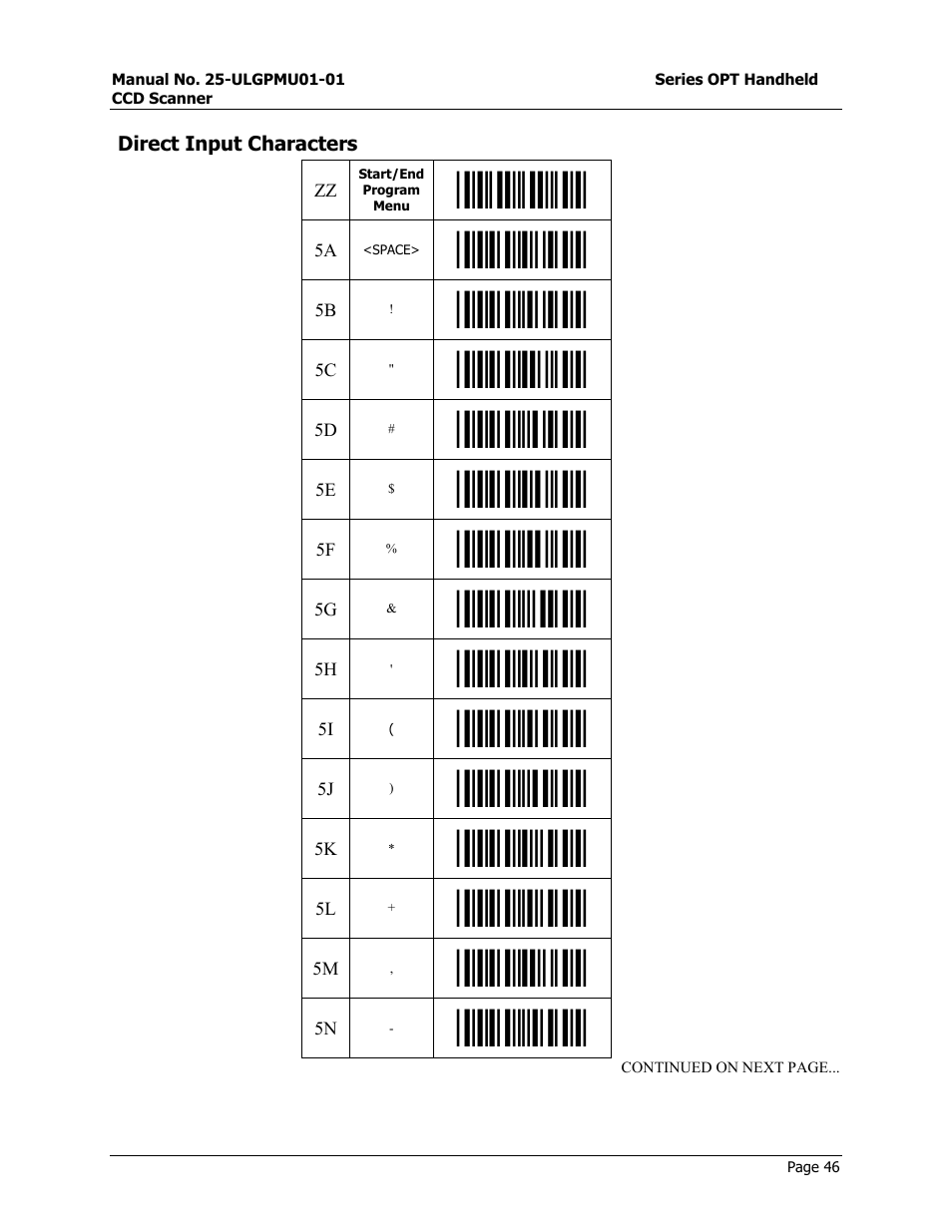 Start/end program menu | Opticon OPT-6125 User Manual | Page 46 / 65