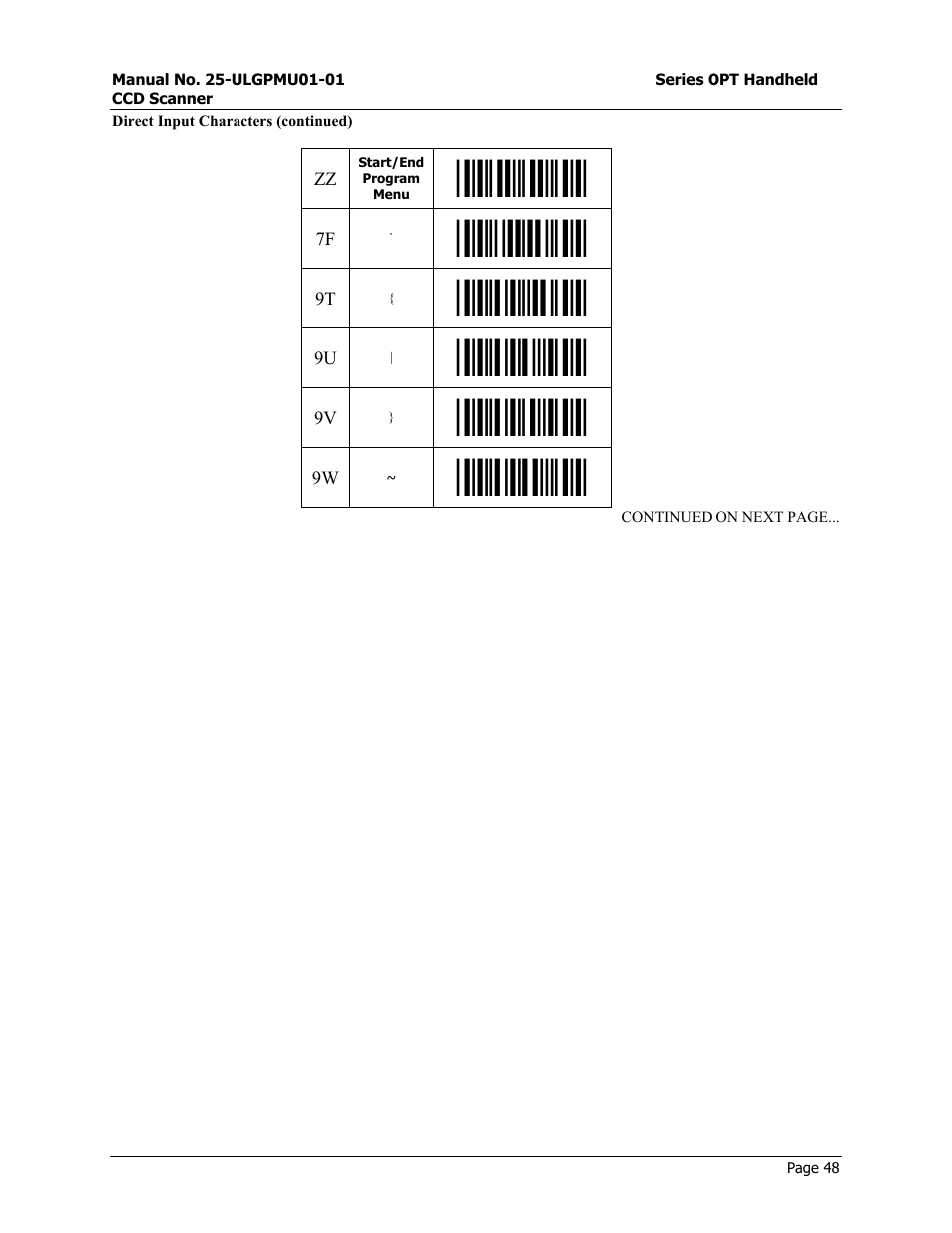 Start/end program menu | Opticon OPT-6125 User Manual | Page 48 / 65