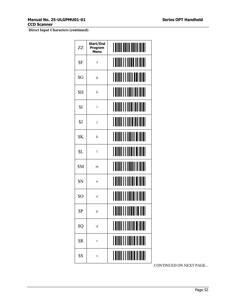 Read mode settings, Start/end program menu | Opticon OPT-6125 User Manual | Page 52 / 65