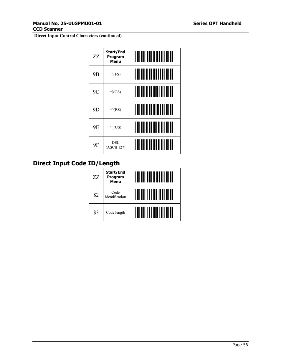 Redundant decoding settings, Start/end program menu, Positive and negative bar codes | Opticon OPT-6125 User Manual | Page 56 / 65