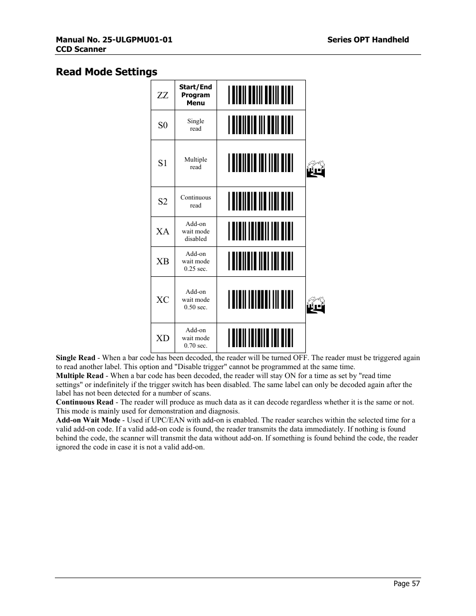 Buzzer settings, Start/end program menu | Opticon OPT-6125 User Manual | Page 57 / 65