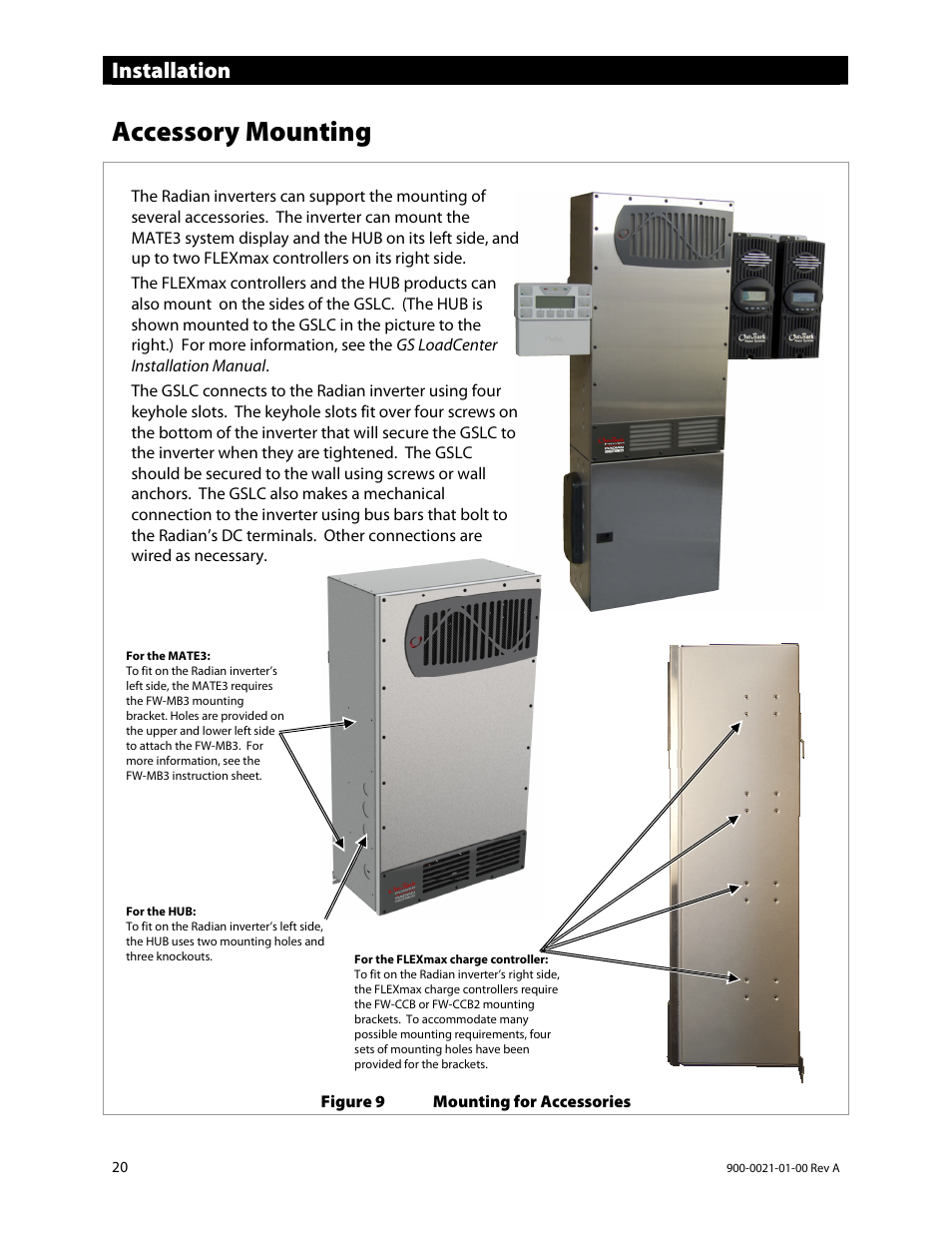 Accessory mounting, Installation | Outback Power Systems GS8048 User Manual | Page 22 / 44