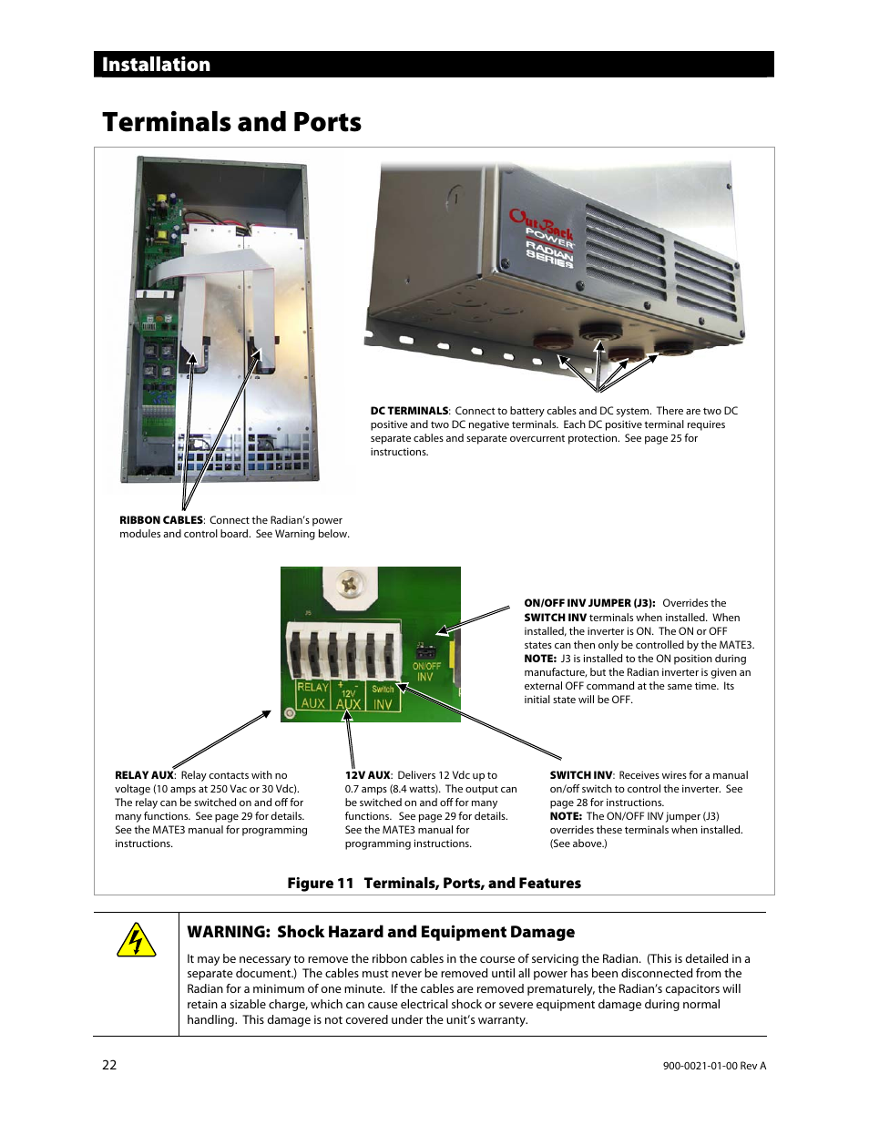 Terminals and ports, Installation | Outback Power Systems GS8048 User Manual | Page 24 / 44