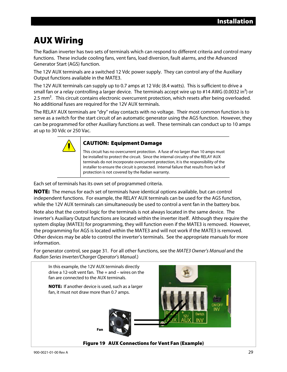 Aux wiring, Installation | Outback Power Systems GS8048 User Manual | Page 31 / 44