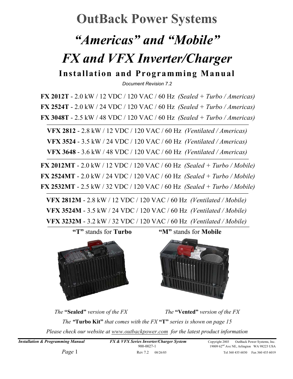 Outback Power Systems FX 2012T User Manual | 65 pages