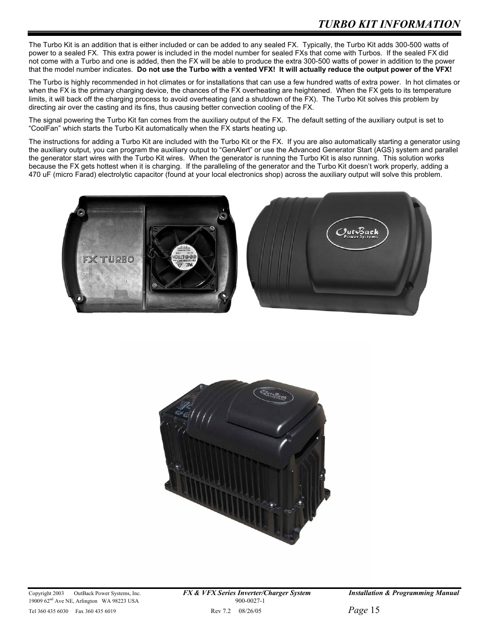 Turbo kit information, Page 15 | Outback Power Systems FX 2012T User Manual | Page 15 / 65