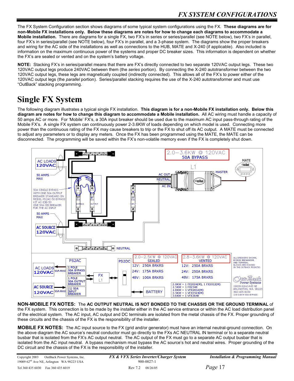 Single fx system, Fx system configurations, Page 17 | Outback Power Systems FX 2012T User Manual | Page 17 / 65