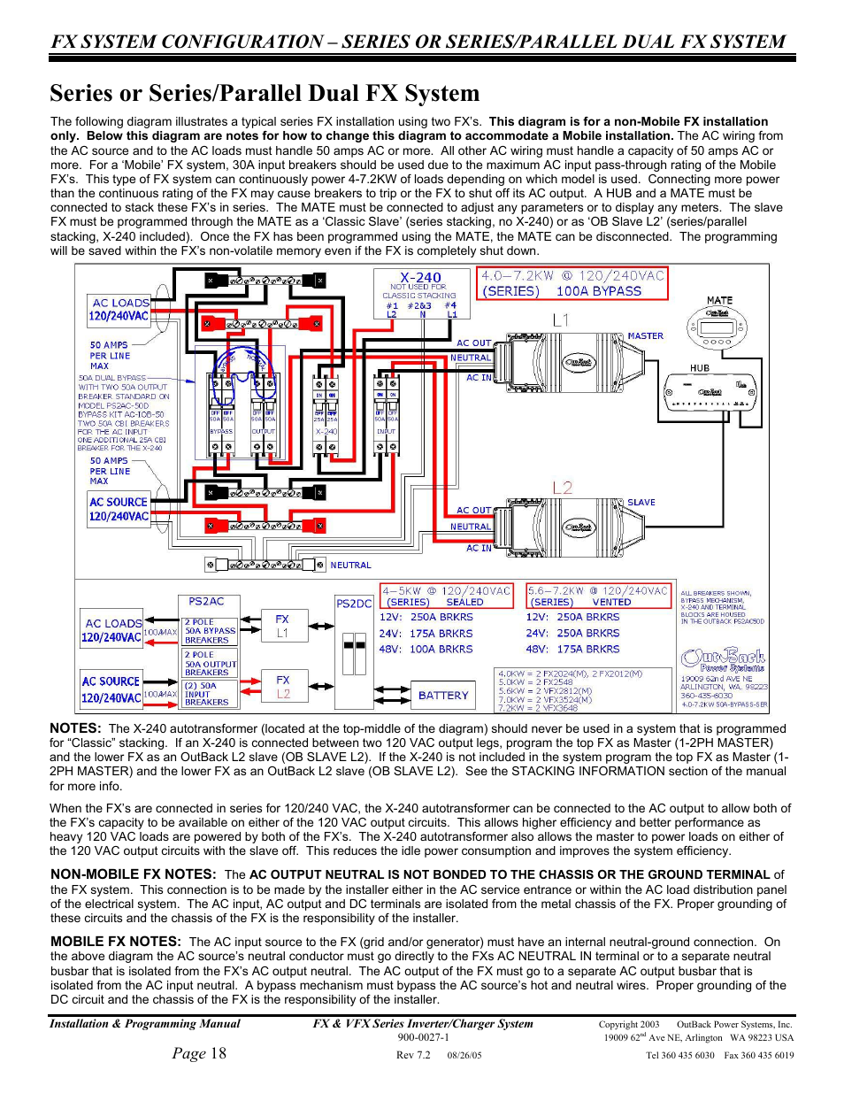 Series or series/parallel dual fx system, Page 18 | Outback Power Systems FX 2012T User Manual | Page 18 / 65