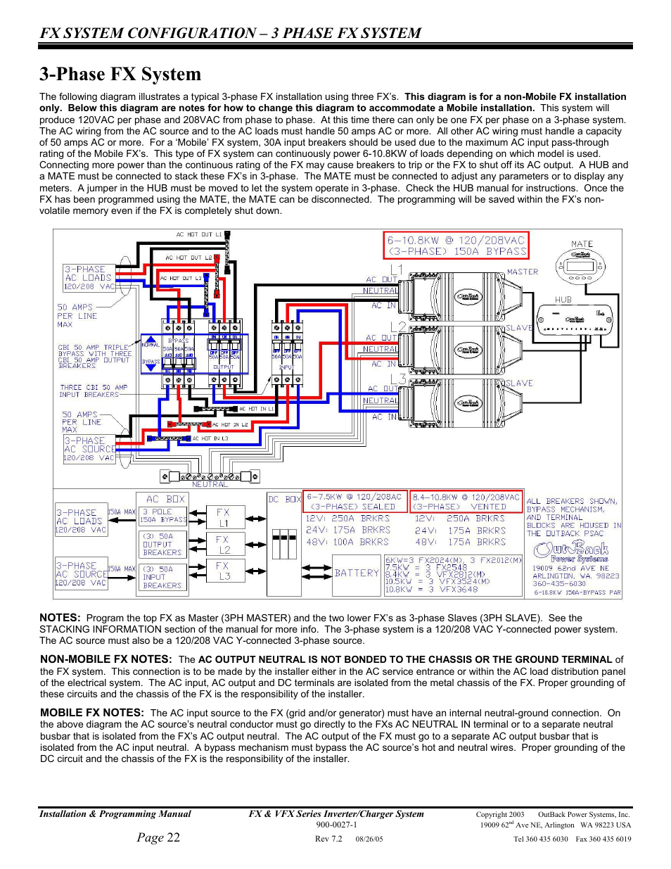 Phase fx system, Fx system configuration – 3 phase fx system, Page 22 | Outback Power Systems FX 2012T User Manual | Page 22 / 65