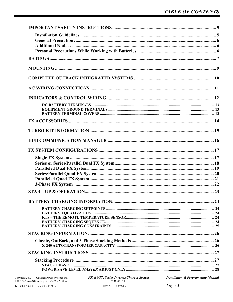 Outback Power Systems FX 2012T User Manual | Page 3 / 65