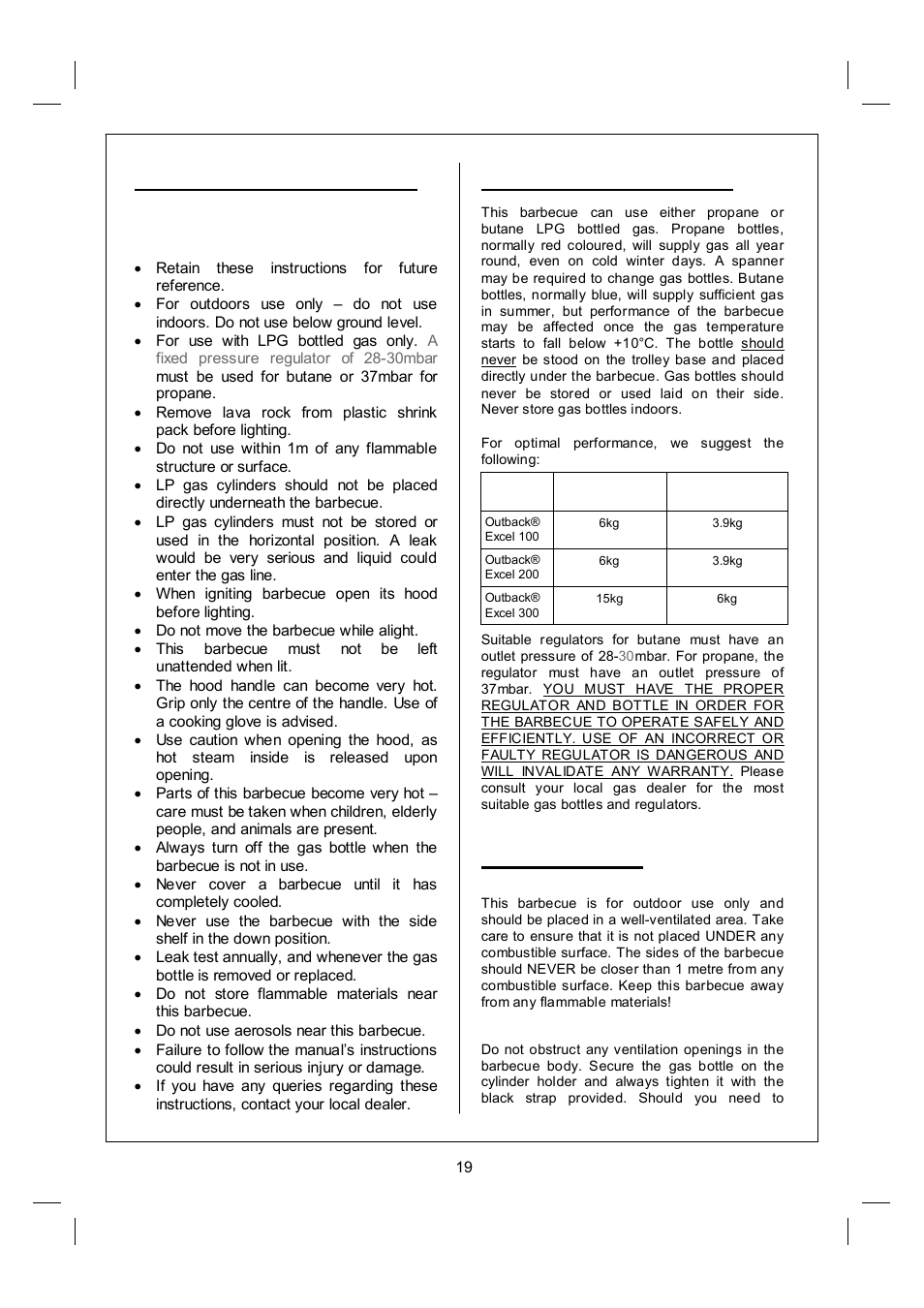 F. important information, G. gas and regulator, H. installation | Outback Power Systems Excel 100 User Manual | Page 19 / 24