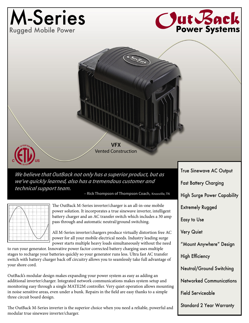 Outback Power Systems M-Series User Manual | 2 pages